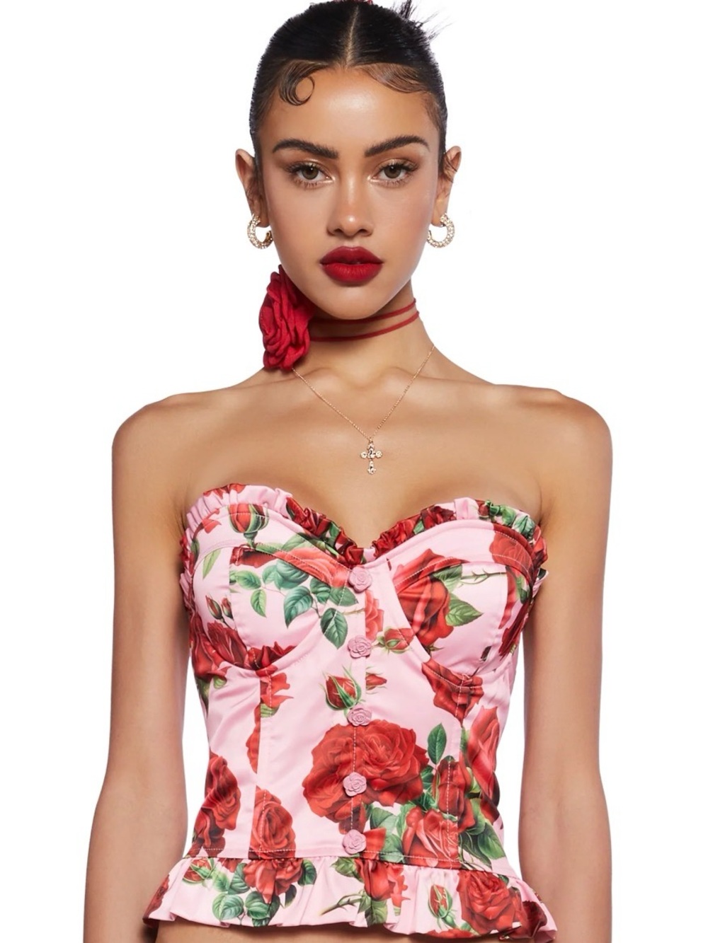 Sugar Thrillz x Dolls Kill Pink Rose Satin Corset Bustier Top NWT Size Large